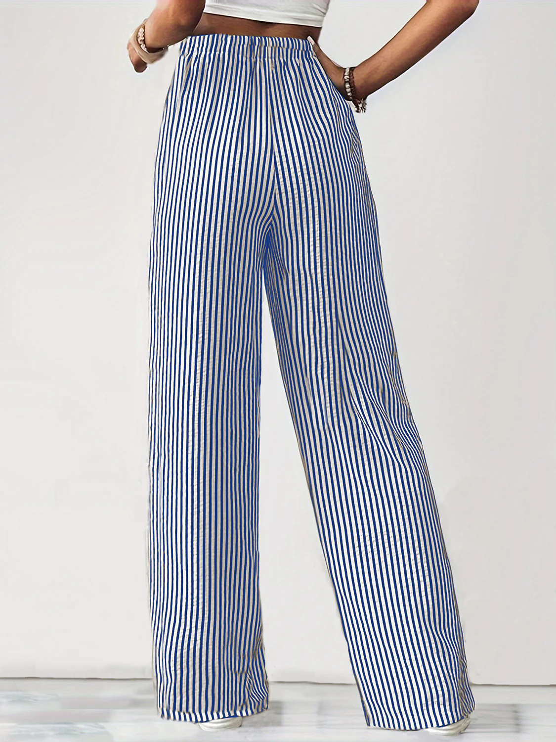 Drawstring Striped Elastic Waist Pants - Image 8