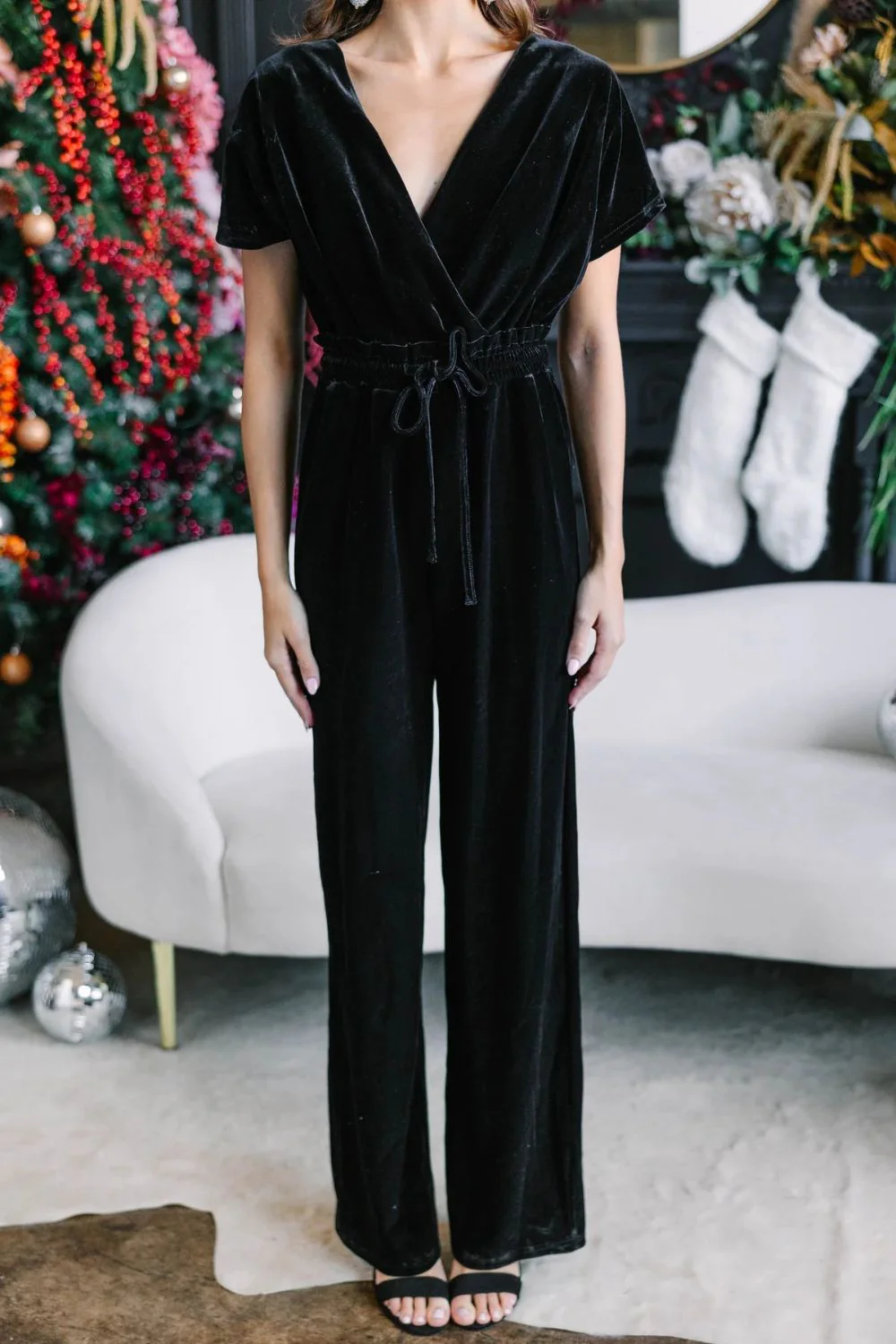 Drawstring Surplice Short Sleeve Jumpsuit - Image 10