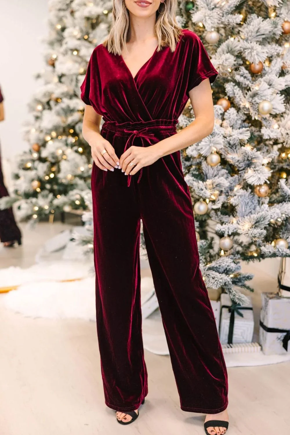 Drawstring Surplice Short Sleeve Jumpsuit - Image 3