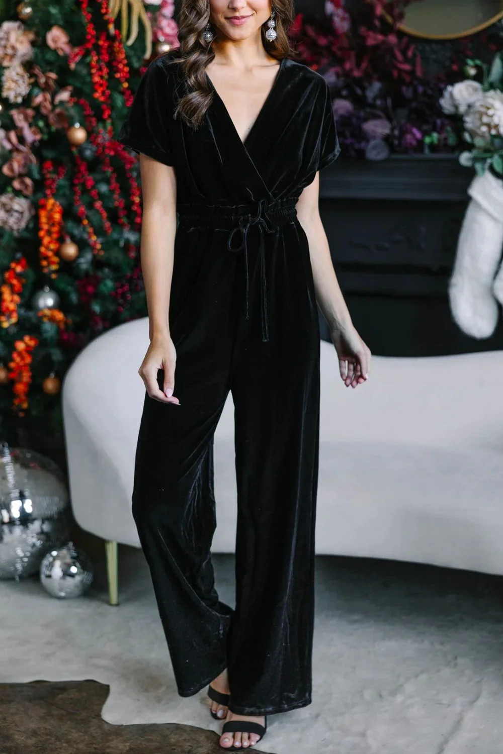 Drawstring Surplice Short Sleeve Jumpsuit - Image 8