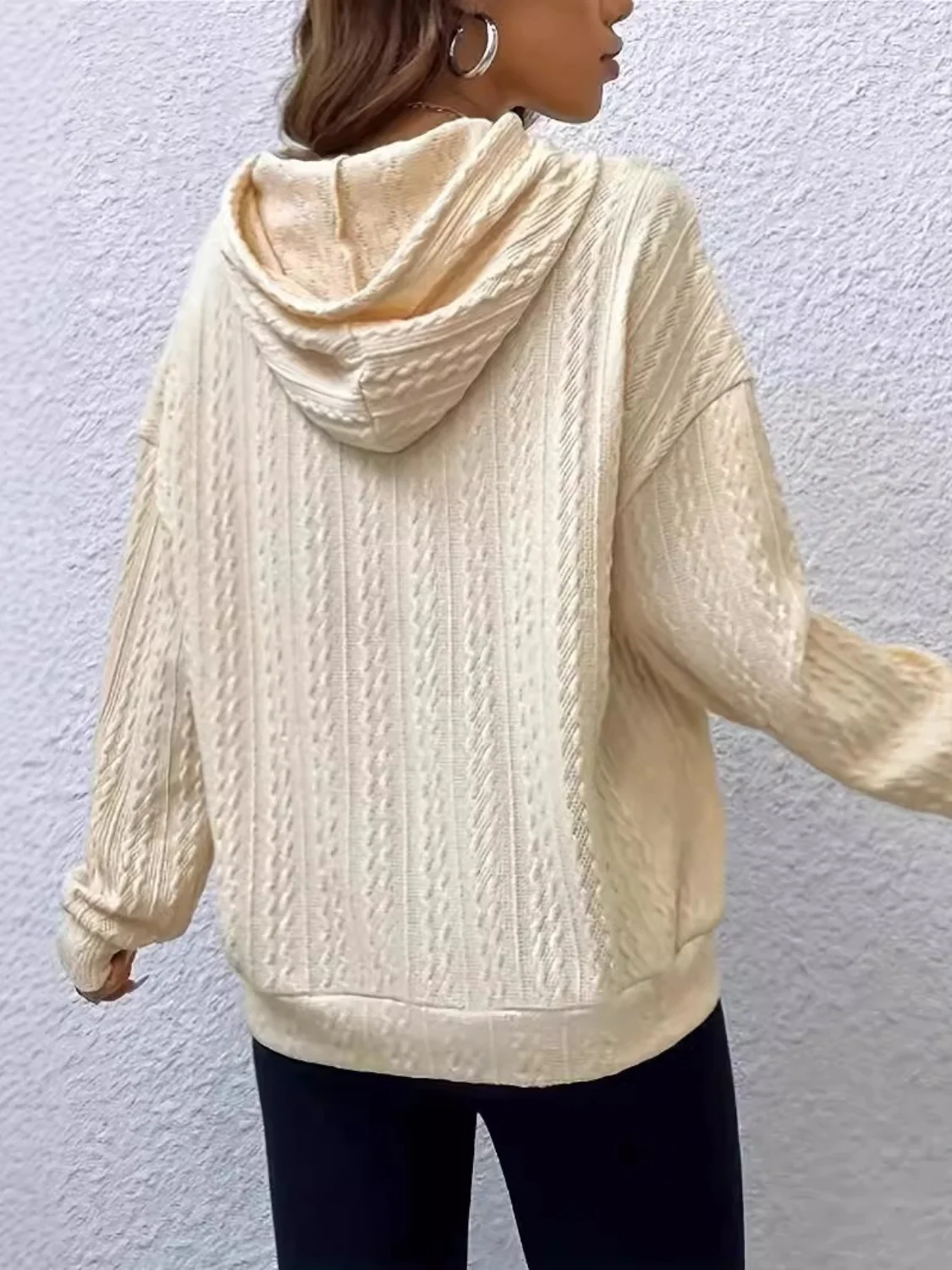 Drawstring Texture Long Sleeve Hoodie - Image 5