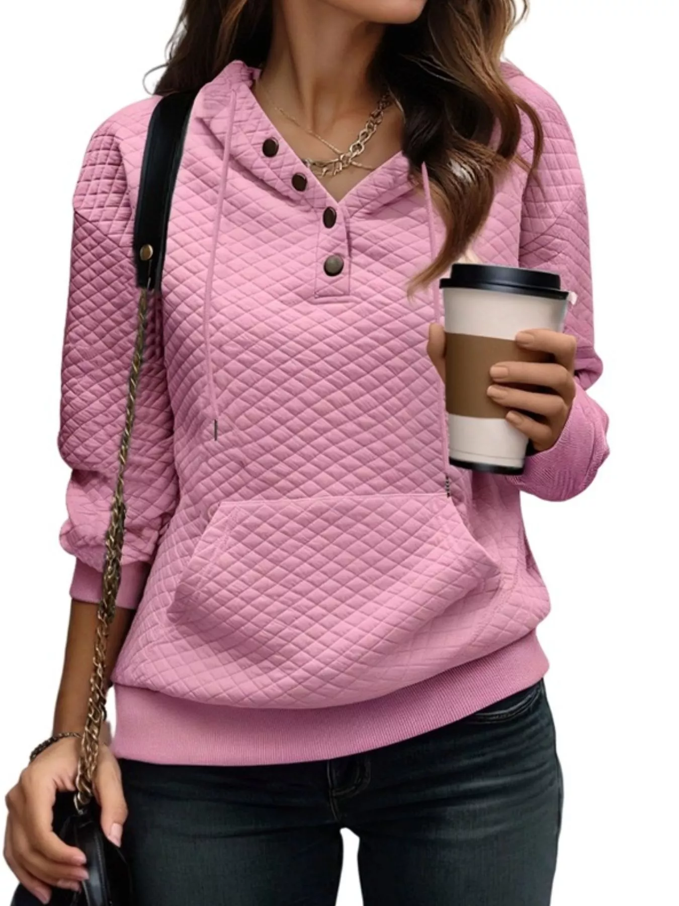 Drawstring Textured Dropped Shoulder Hoodie - Image 11