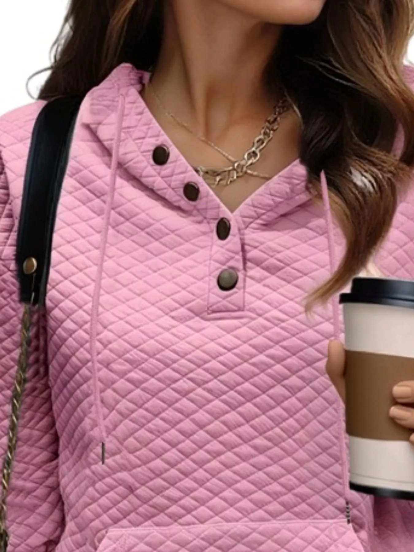 Drawstring Textured Dropped Shoulder Hoodie - Image 12