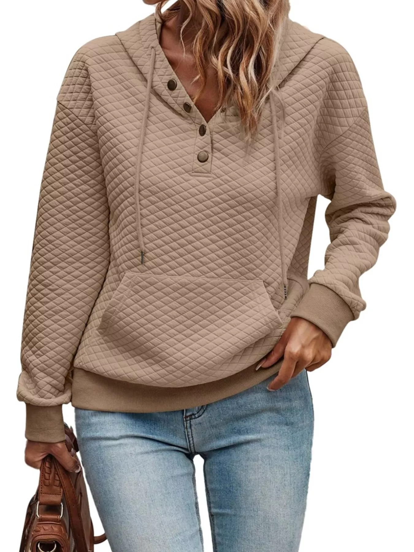 Drawstring Textured Dropped Shoulder Hoodie - Image 17