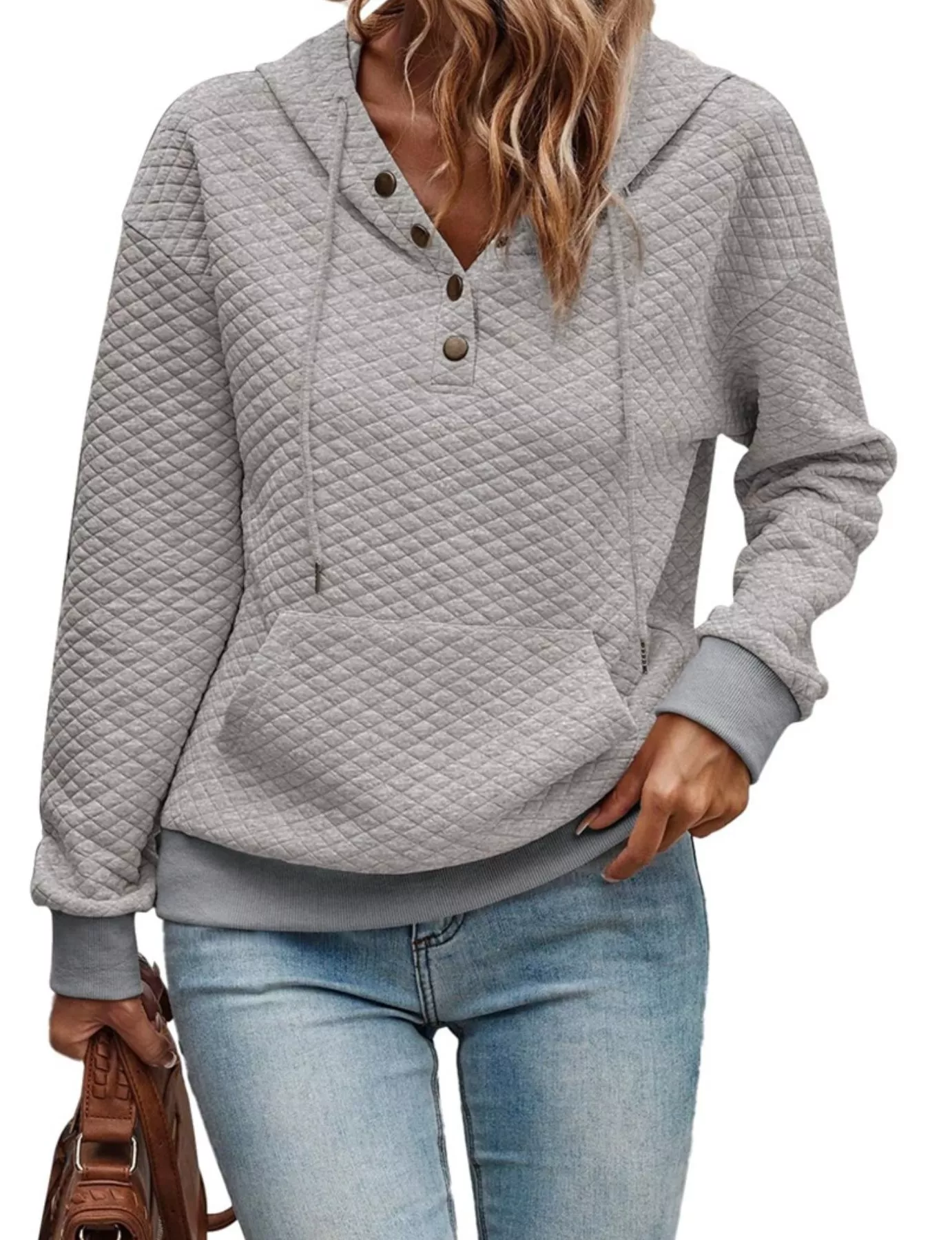 Drawstring Textured Dropped Shoulder Hoodie - Image 20
