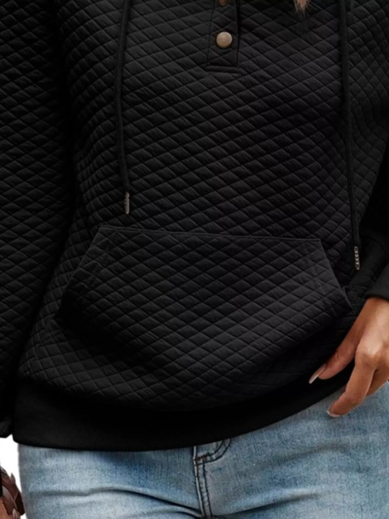 Drawstring Textured Dropped Shoulder Hoodie - Image 25