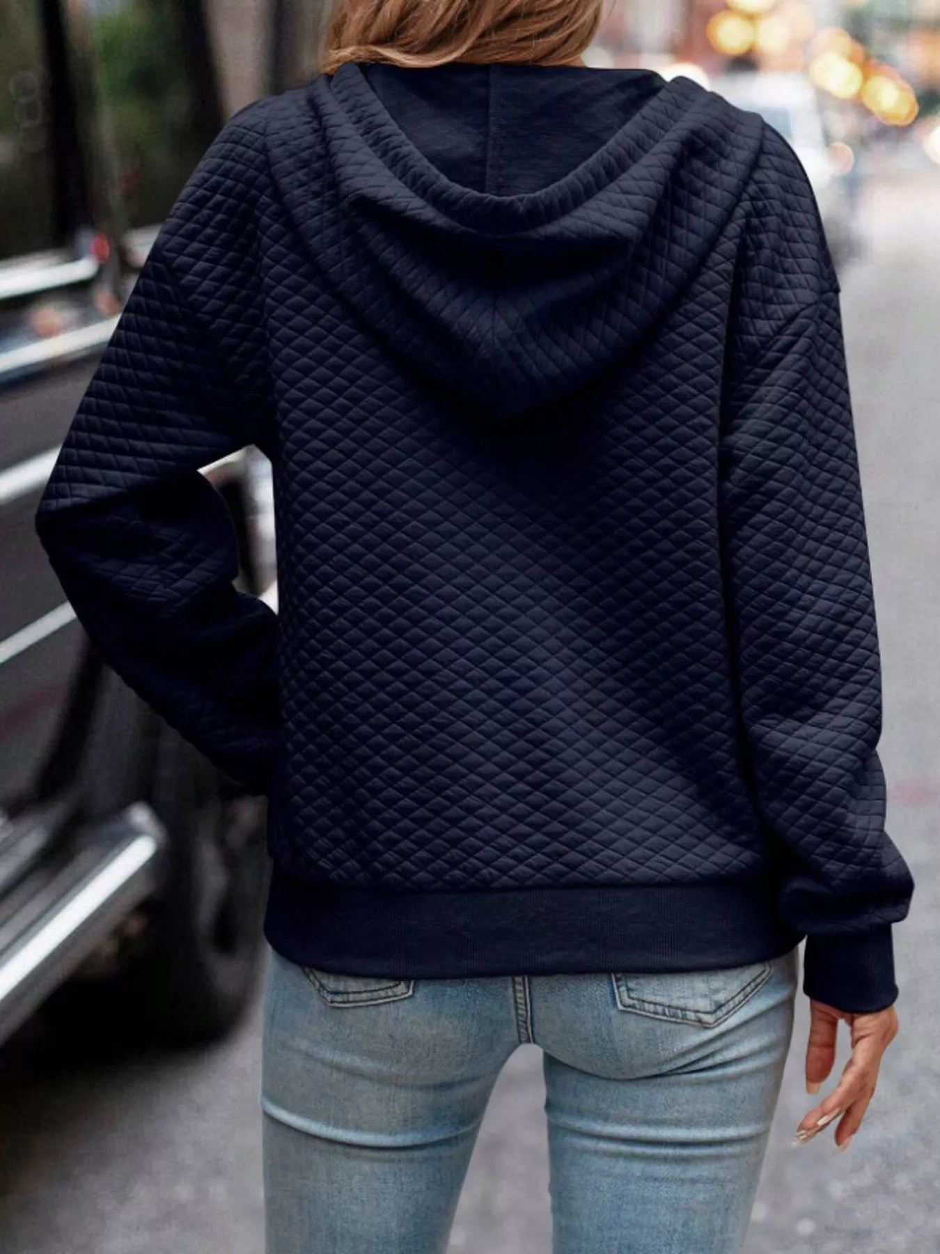 Drawstring Textured Dropped Shoulder Hoodie - Image 7