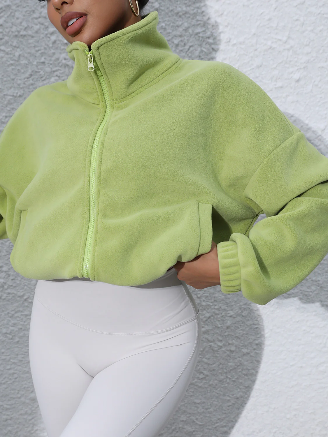 Drawstring Turtleneck Zip Up Long Sleeve Jacket - Image 15