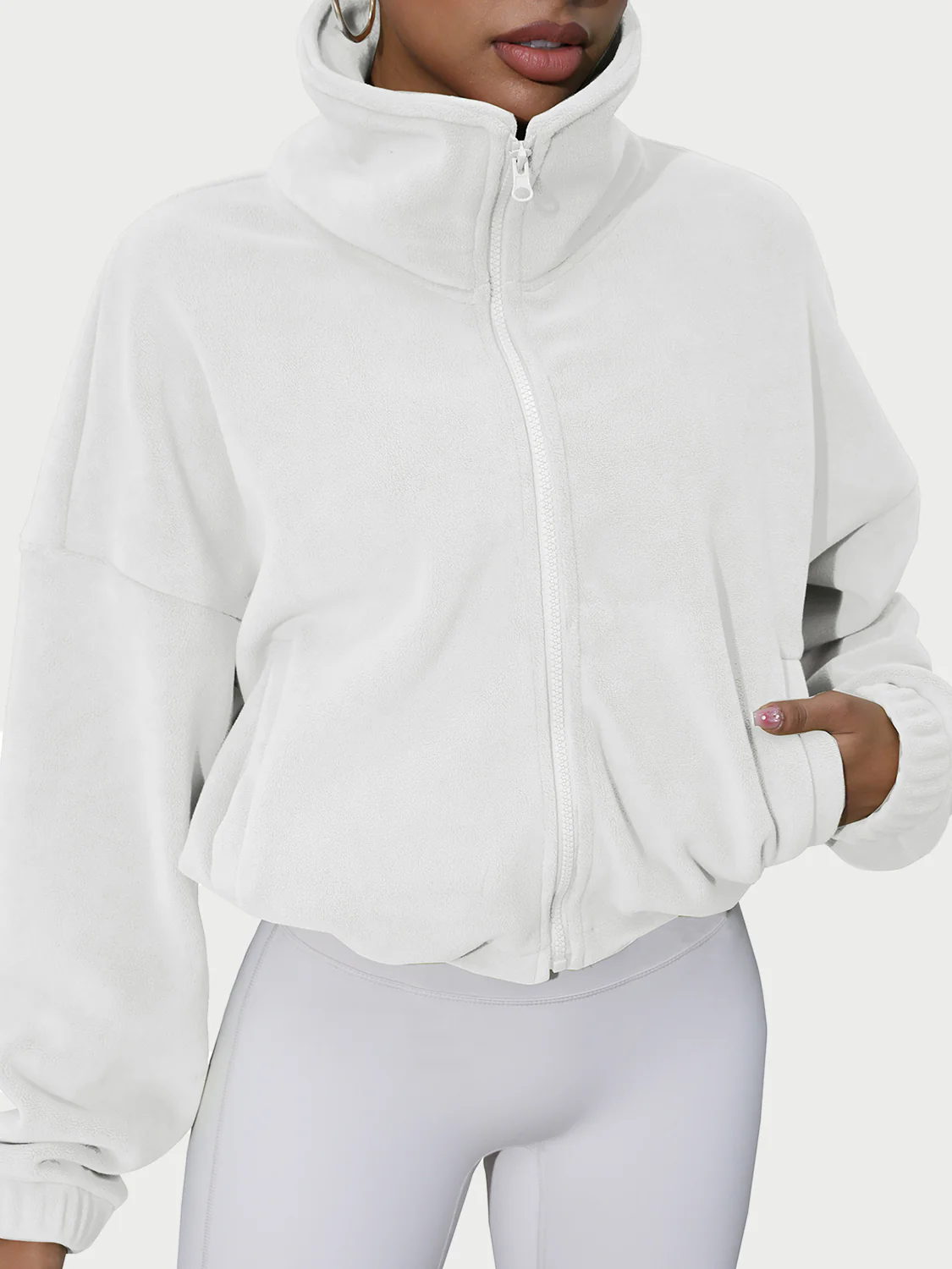 Drawstring Turtleneck Zip Up Long Sleeve Jacket - Image 21