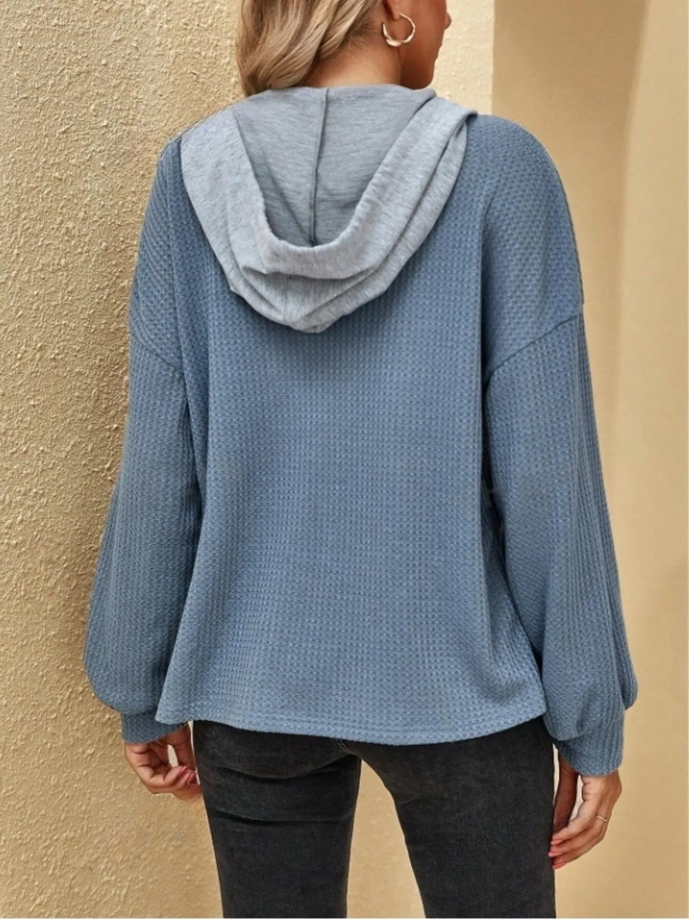 Drawstring Waffle Knit Hoodie - Image 8