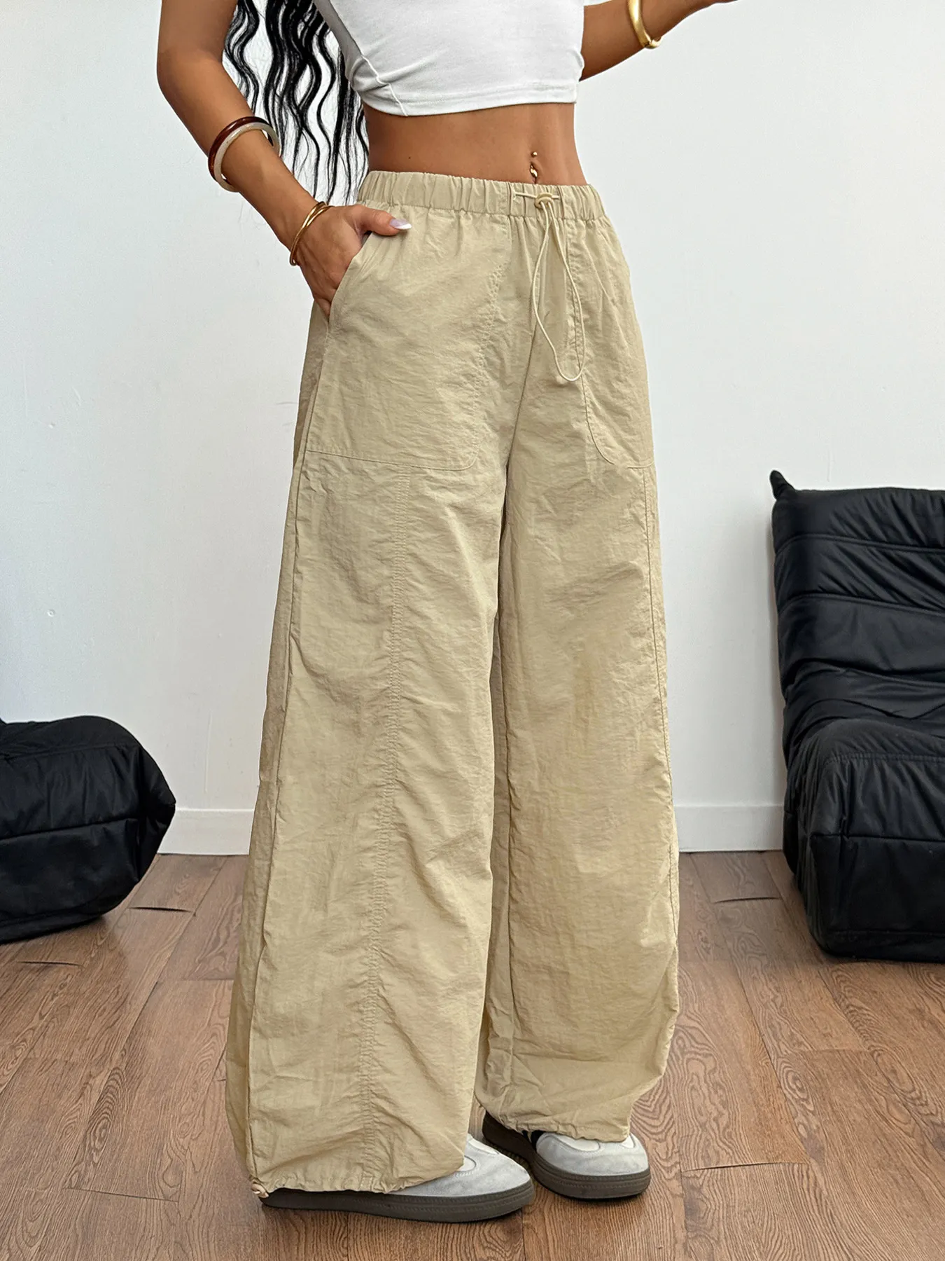 Drawstring Wide Leg Cargo Pants - Image 2