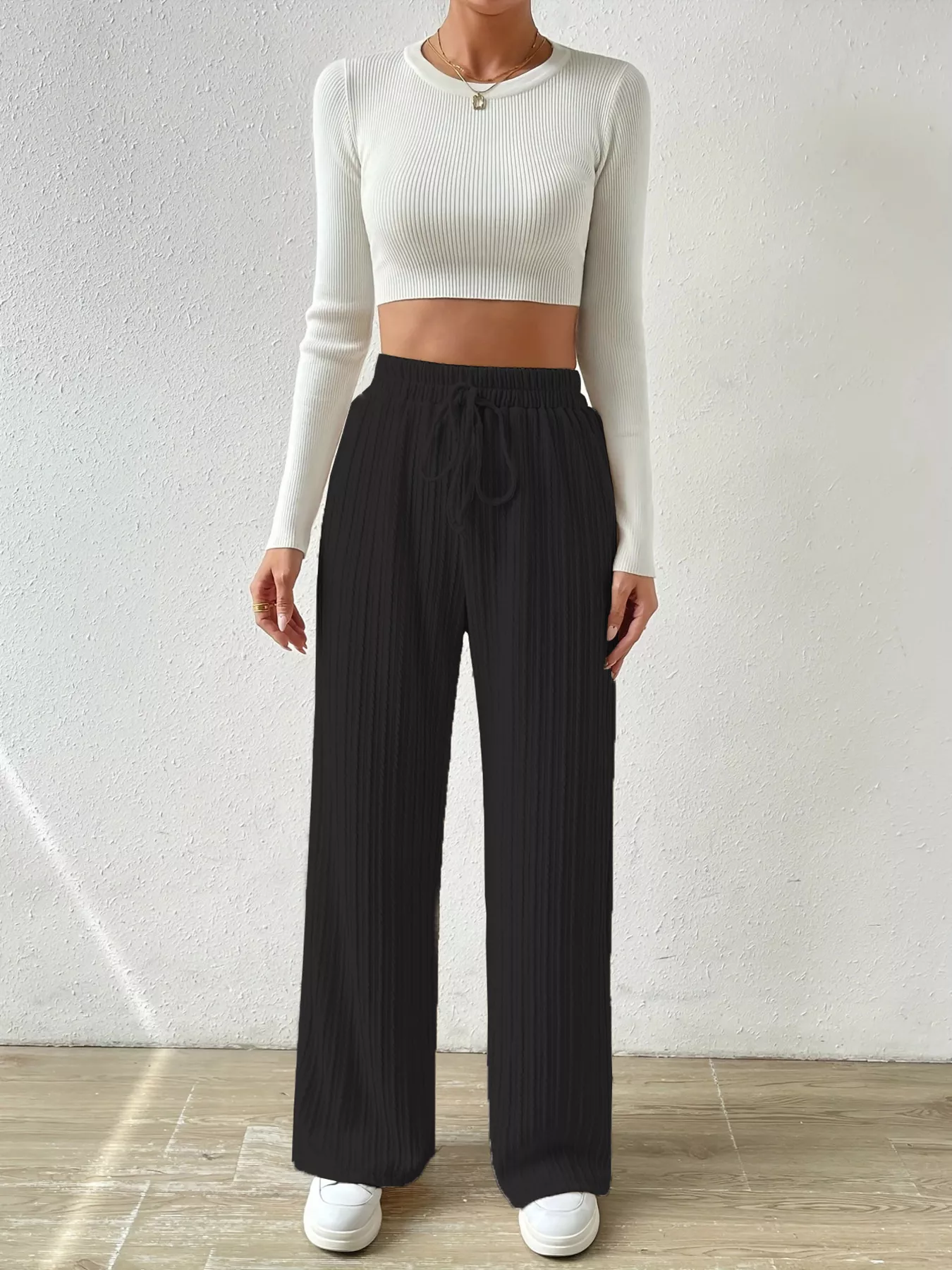 Drawstring Wide Leg Pants - Image 15