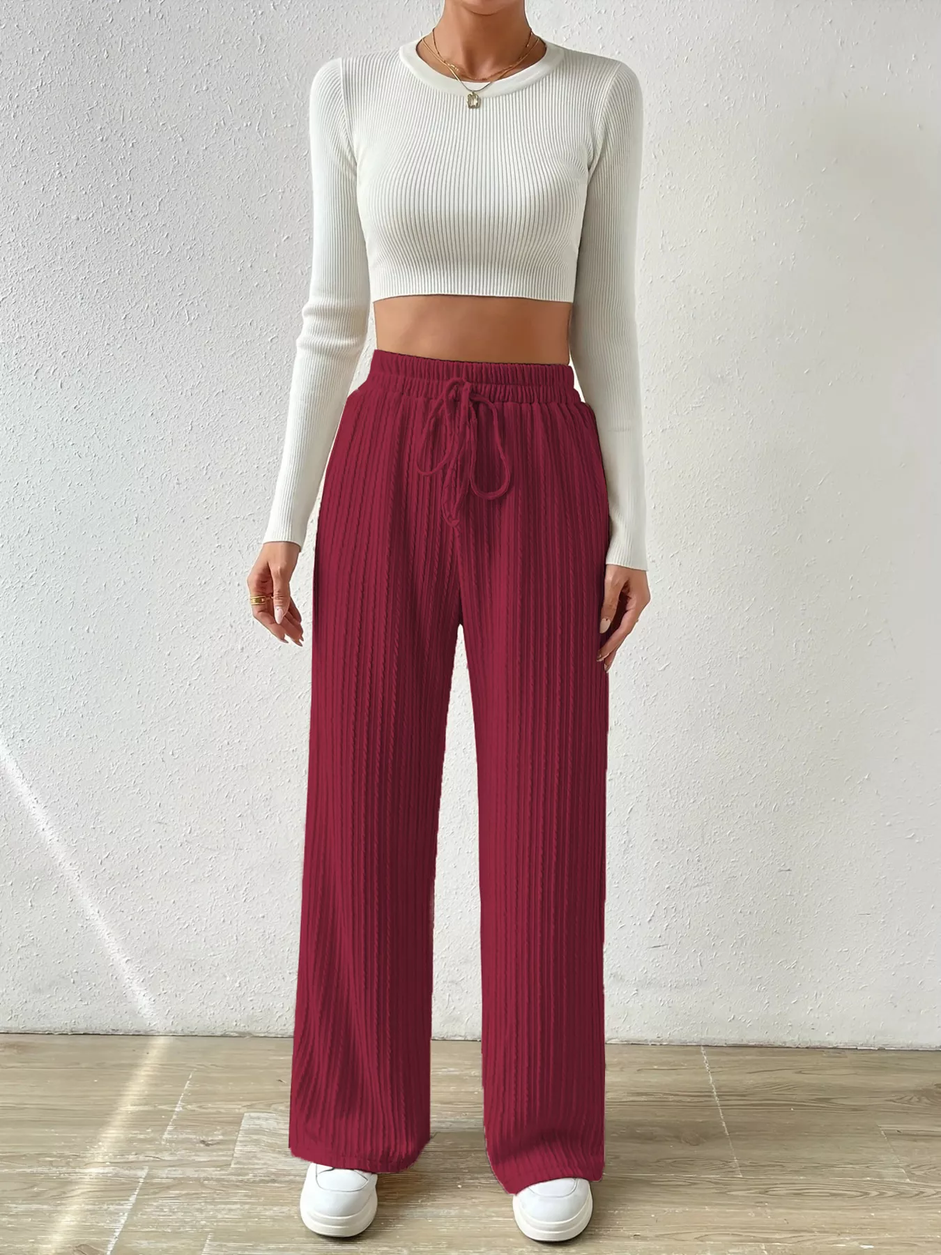 Drawstring Wide Leg Pants - Image 20