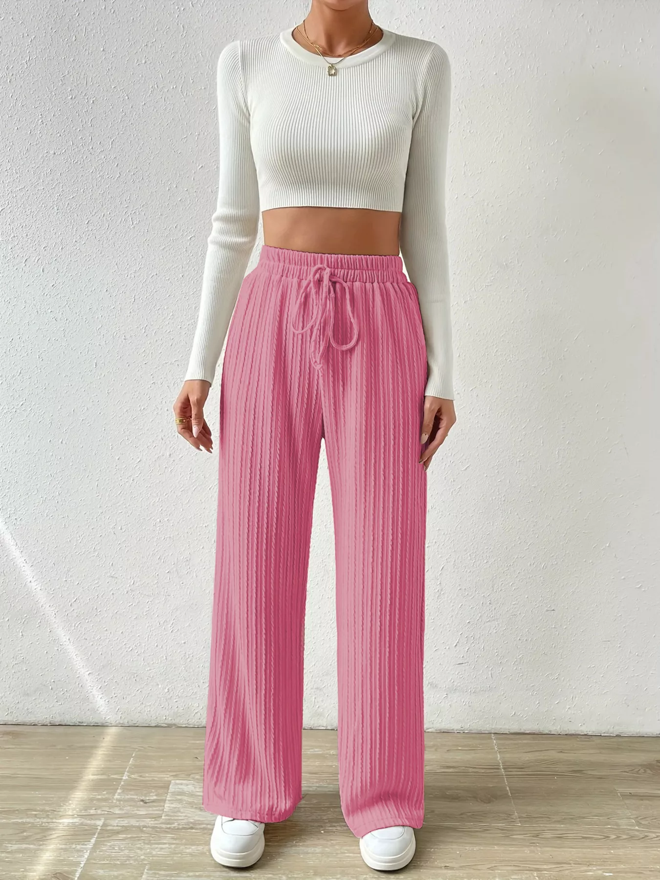 Drawstring Wide Leg Pants - Image 5