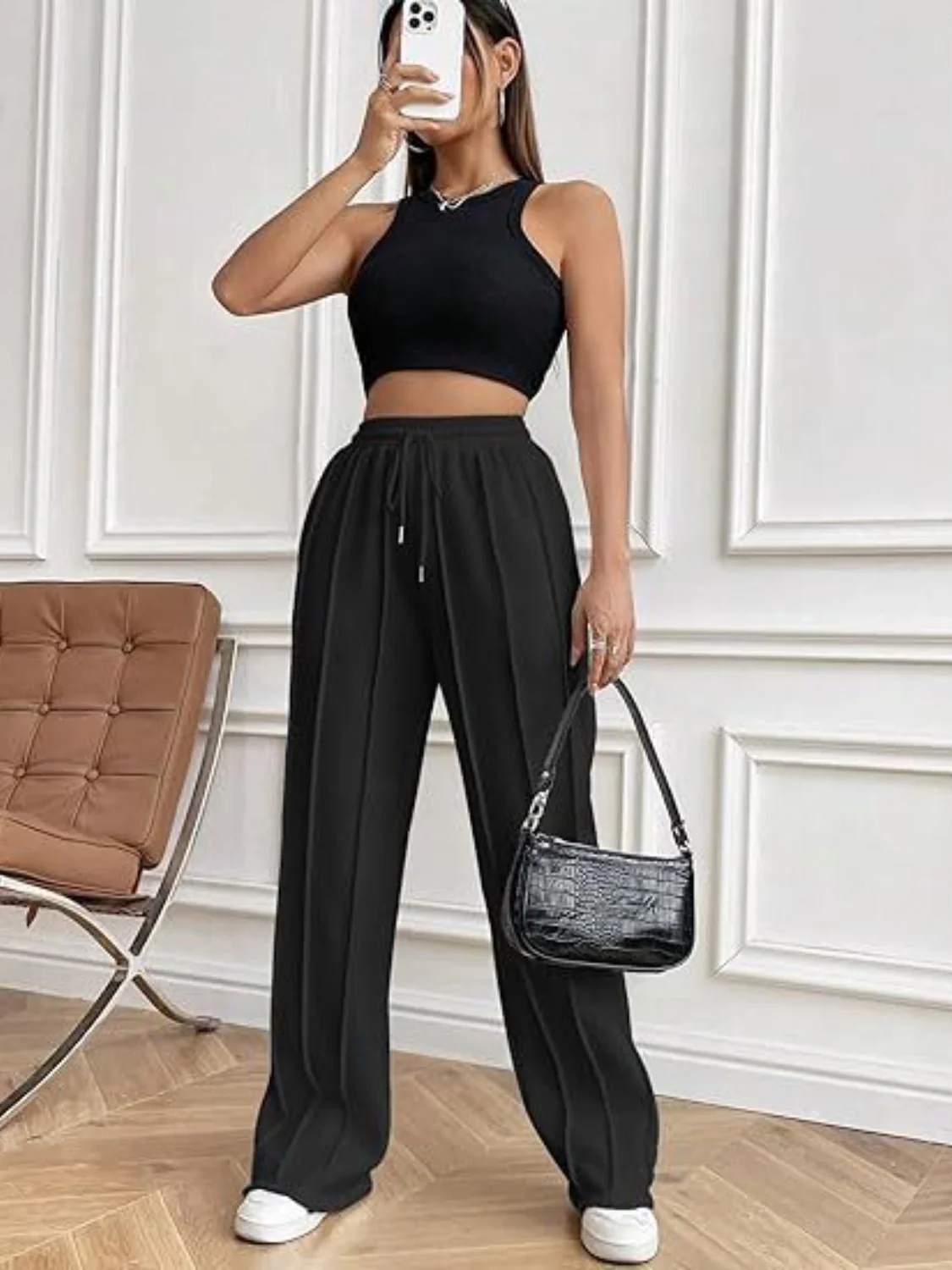 Drawstring Wide Leg Pants with Pockets - Image 16