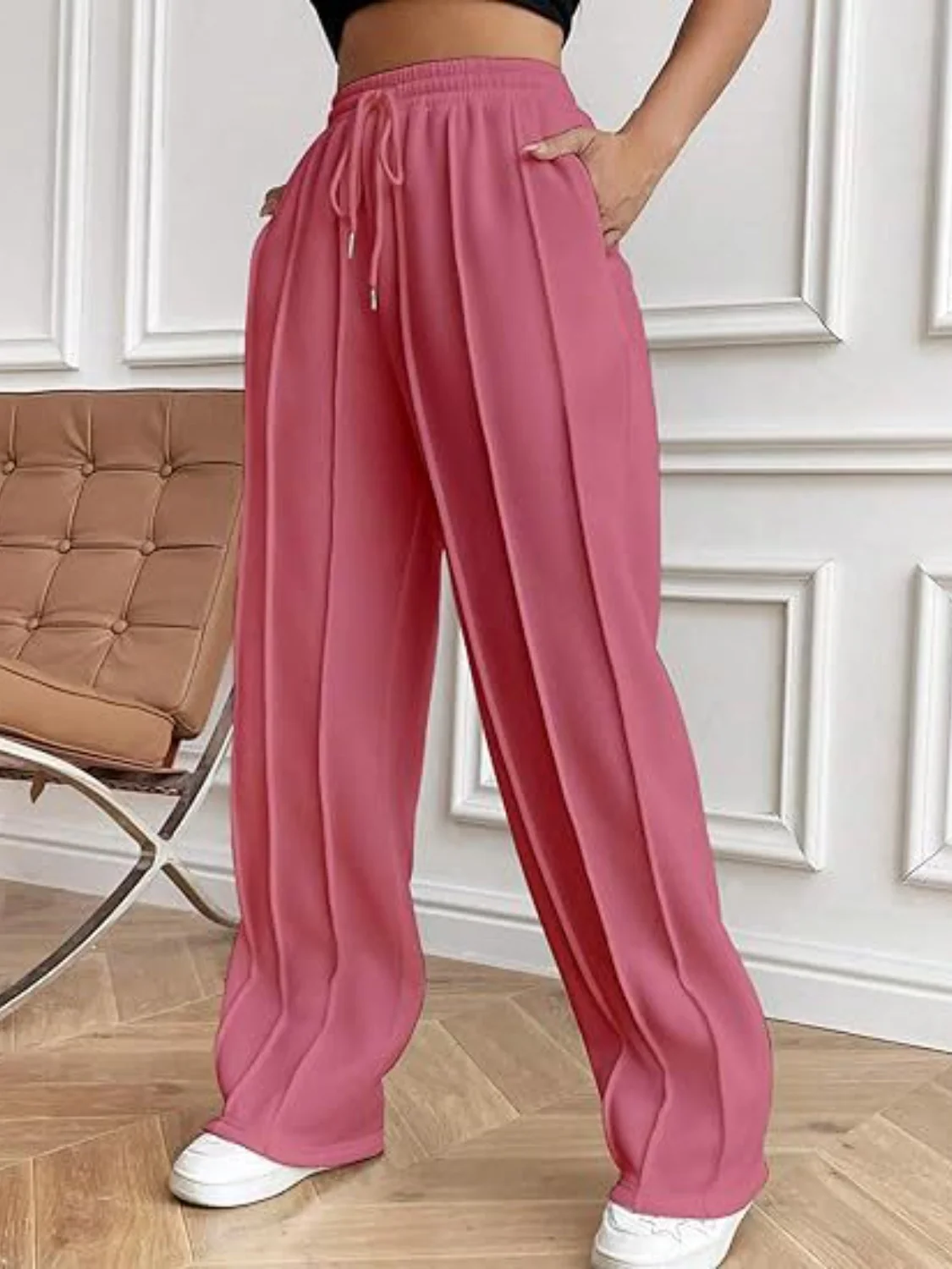 Drawstring Wide Leg Pants with Pockets - Image 6