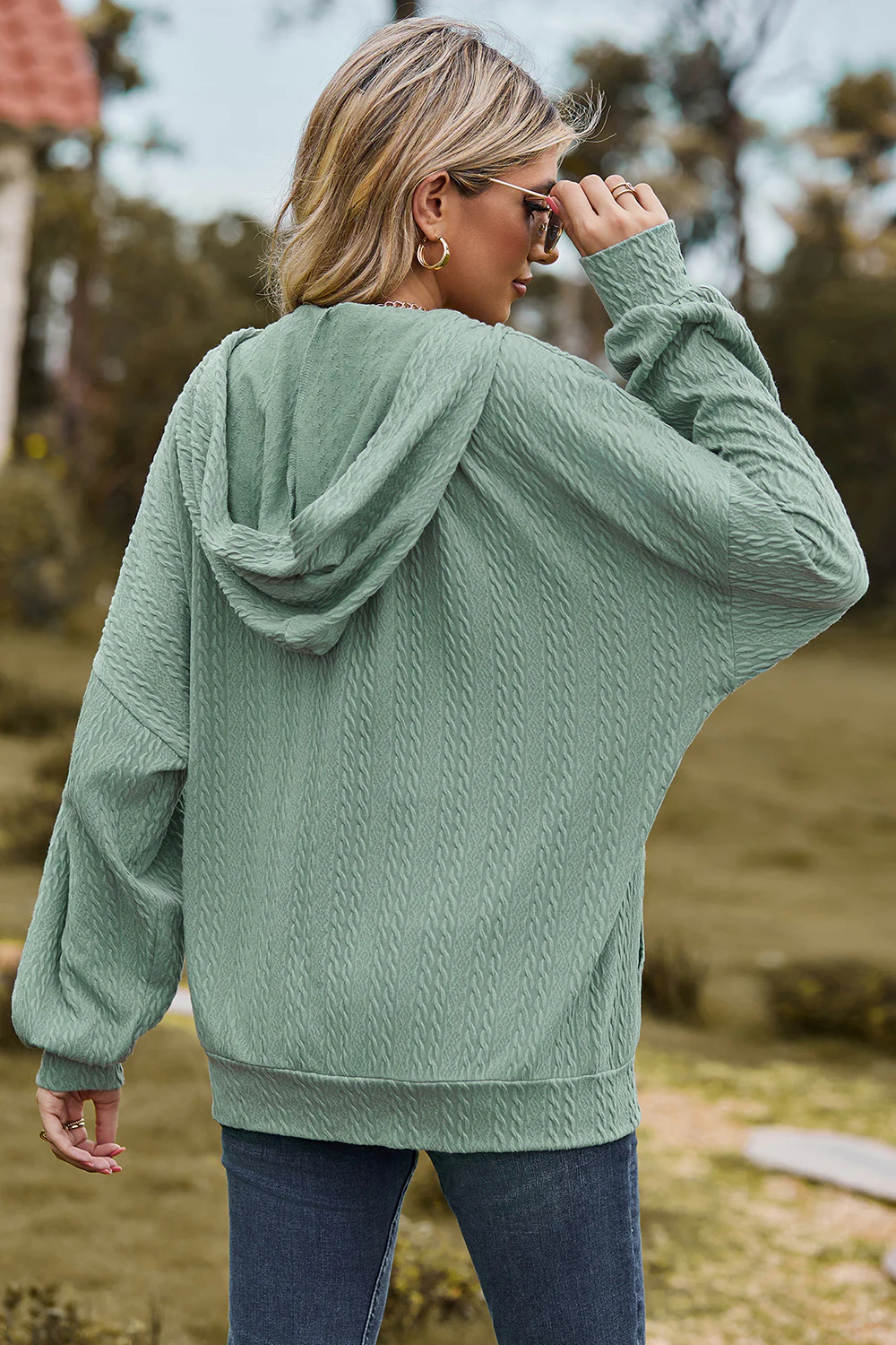Drawstring Zip Up Dropped Shoulder Hoodie - Image 28