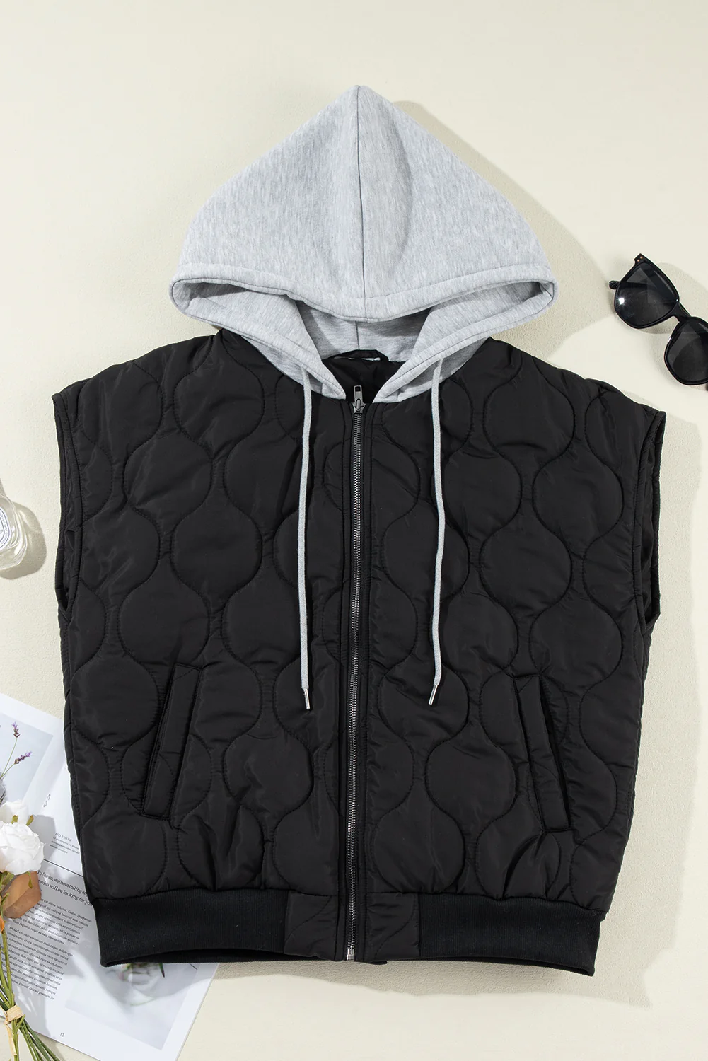Drawstring Zip Up Hooded Vest Coat - Image 9