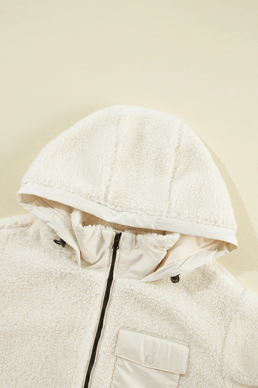 Drawstring Zip Up Sherpa Jacket with Removable Hood - Image 12