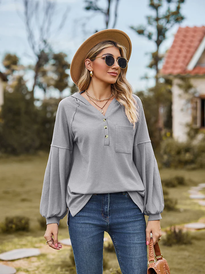 Dropped Shoulder Button-Down Hoodie - Image 10