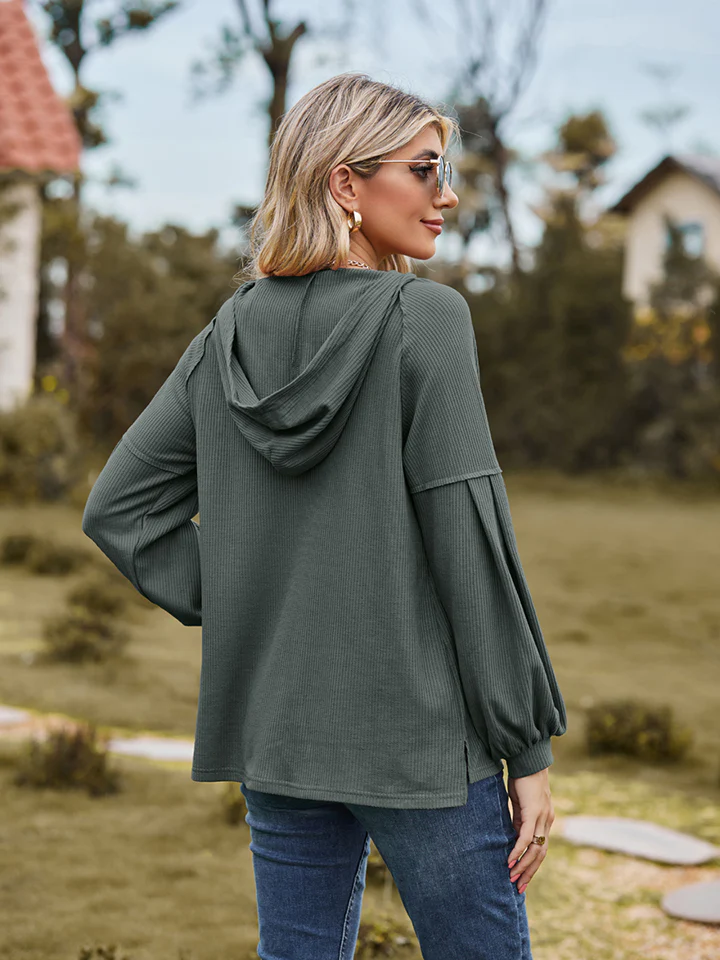 Dropped Shoulder Button-Down Hoodie - Image 2
