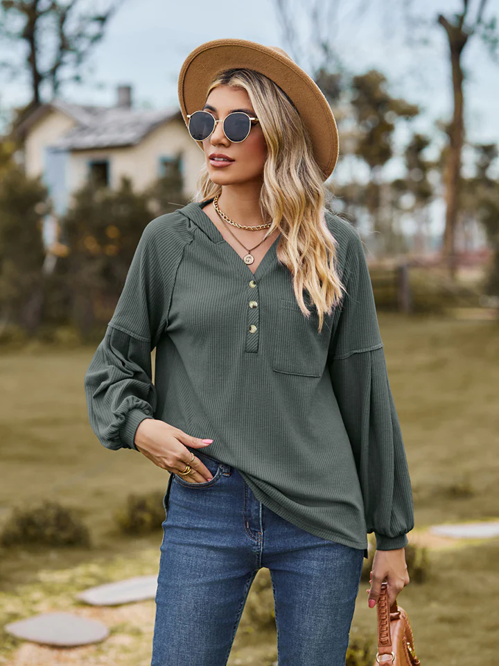 Dropped Shoulder Button-Down Hoodie - Image 3