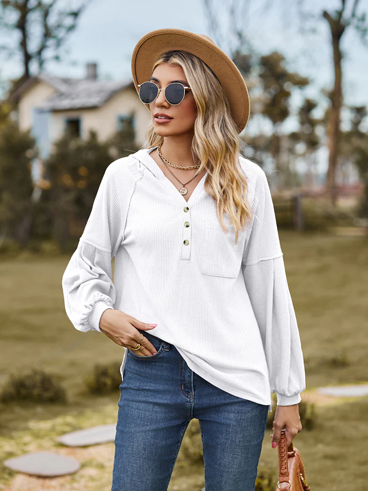 Dropped Shoulder Button-Down Hoodie - Image 5
