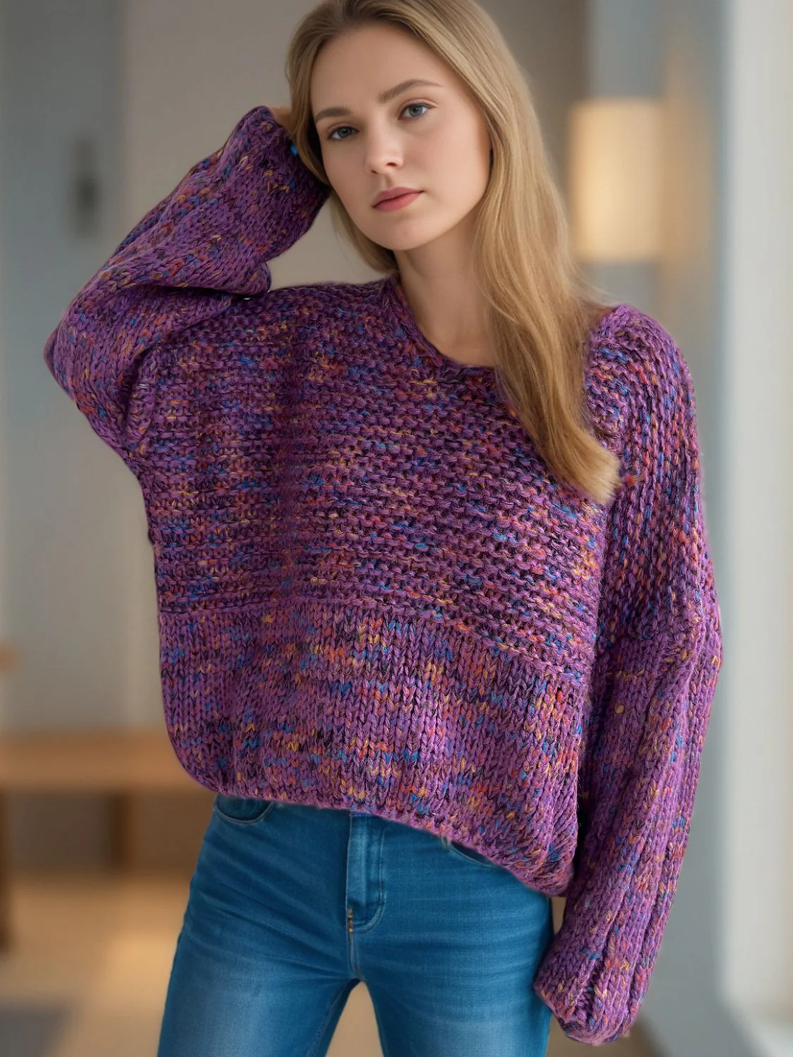 Dropped Shoulder Long Sleeve Sweater - Image 4