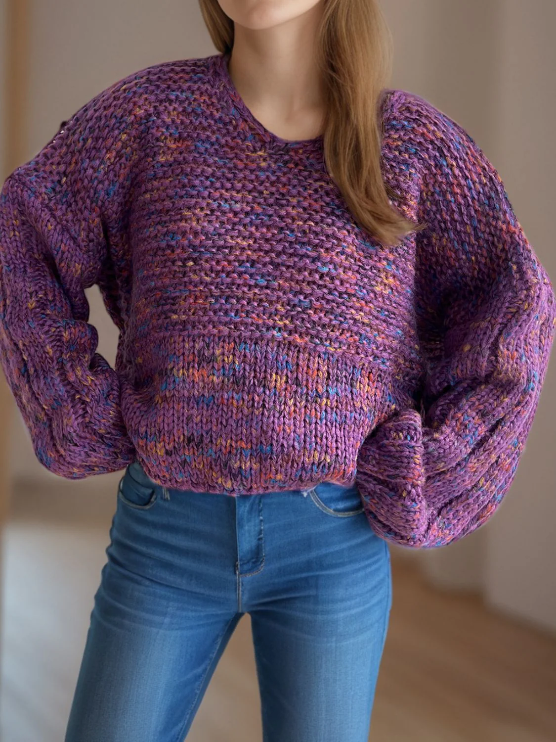 Dropped Shoulder Long Sleeve Sweater - Image 6