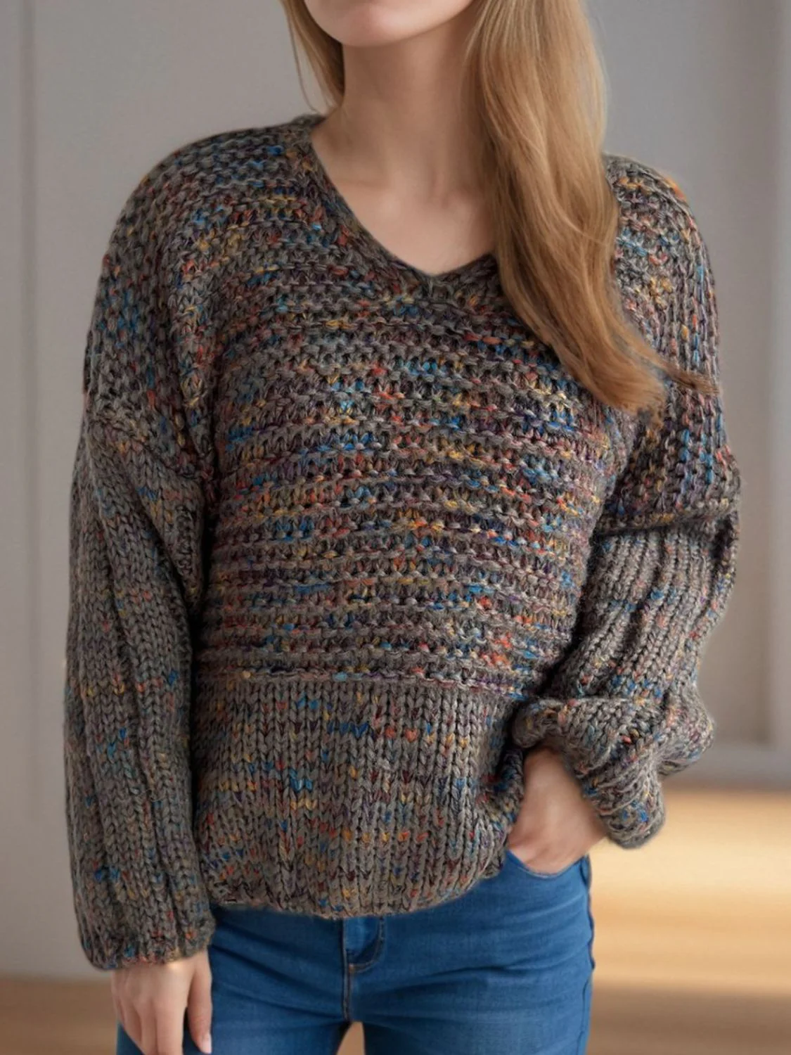 Dropped Shoulder Long Sleeve Sweater - Image 9