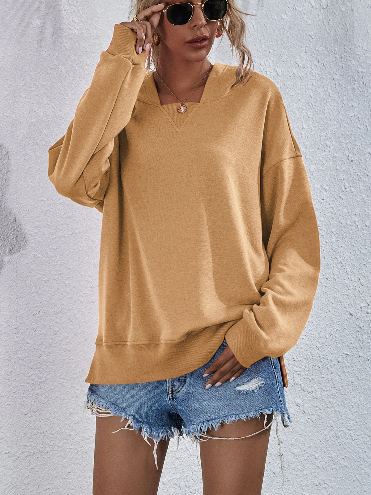 Dropped Shoulder Slit Hoodie - Image 10