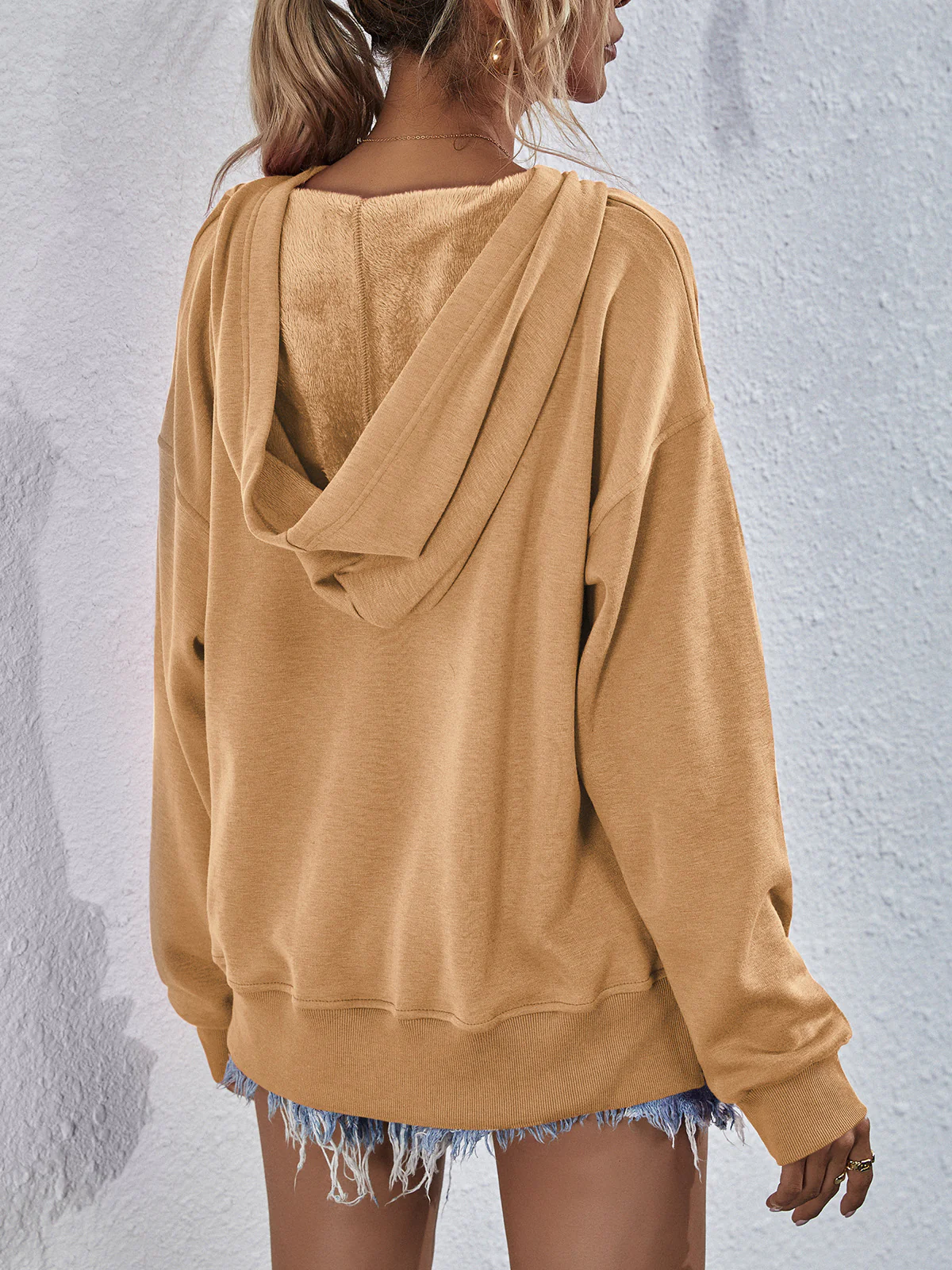 Dropped Shoulder Slit Hoodie - Image 12