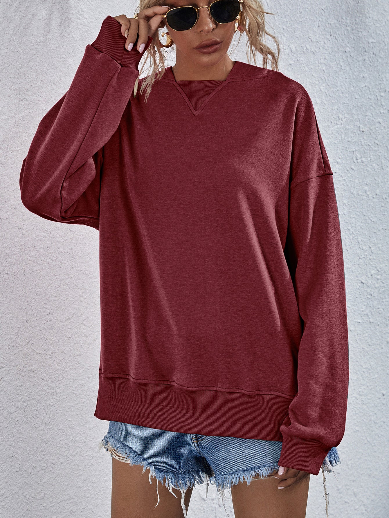 Dropped Shoulder Slit Hoodie - Image 13