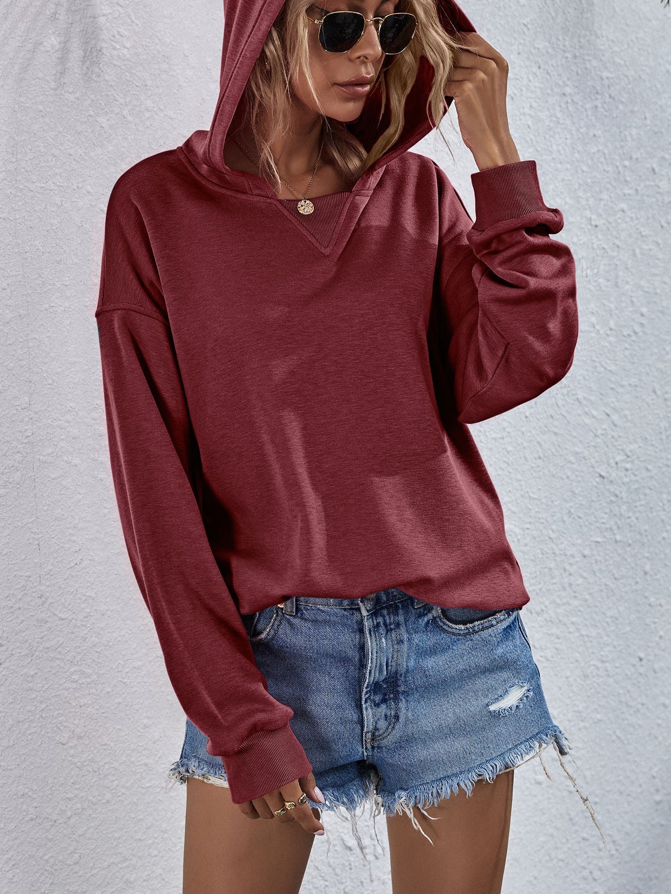 Dropped Shoulder Slit Hoodie - Image 15