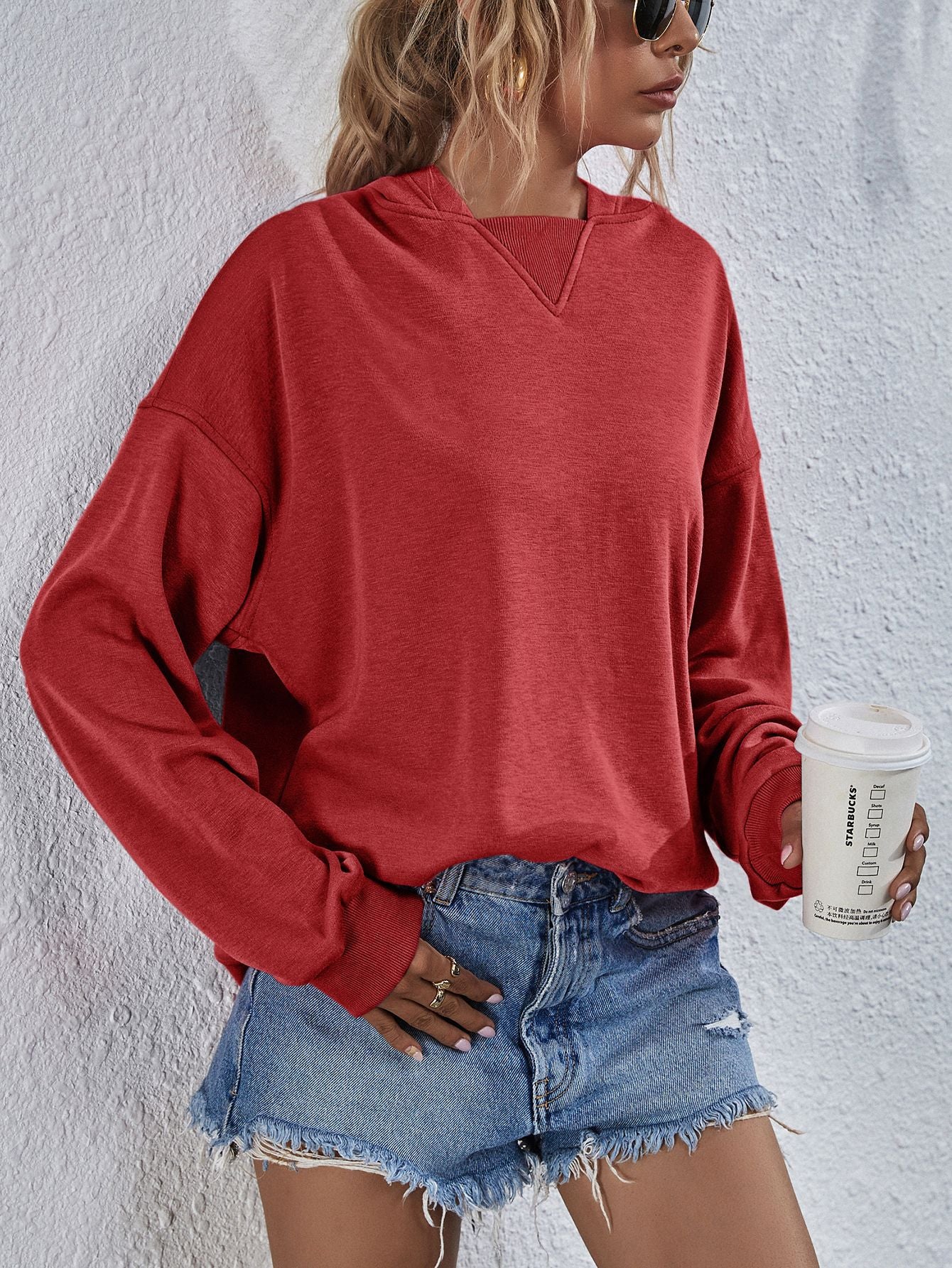 Dropped Shoulder Slit Hoodie - Image 17