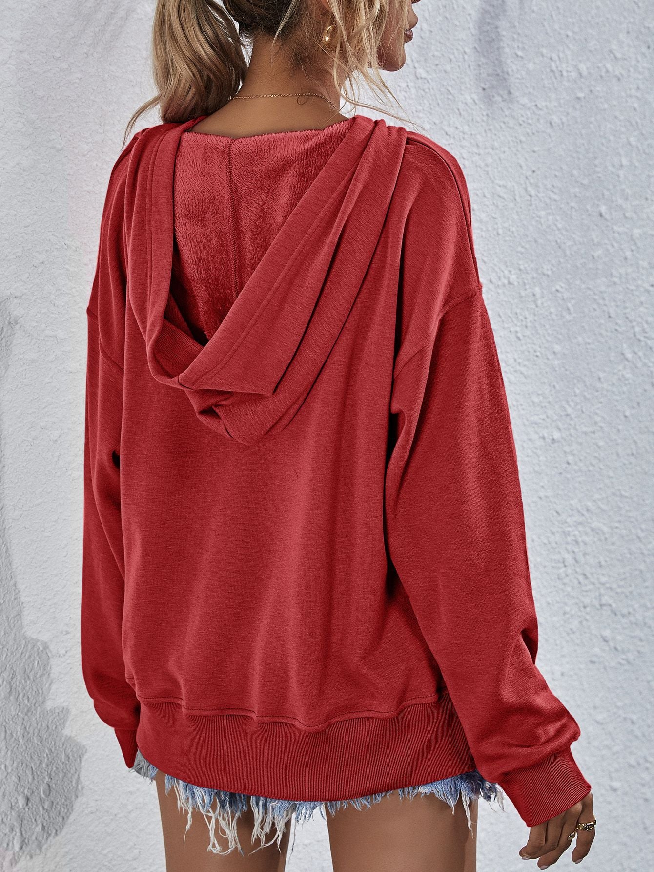 Dropped Shoulder Slit Hoodie - Image 18