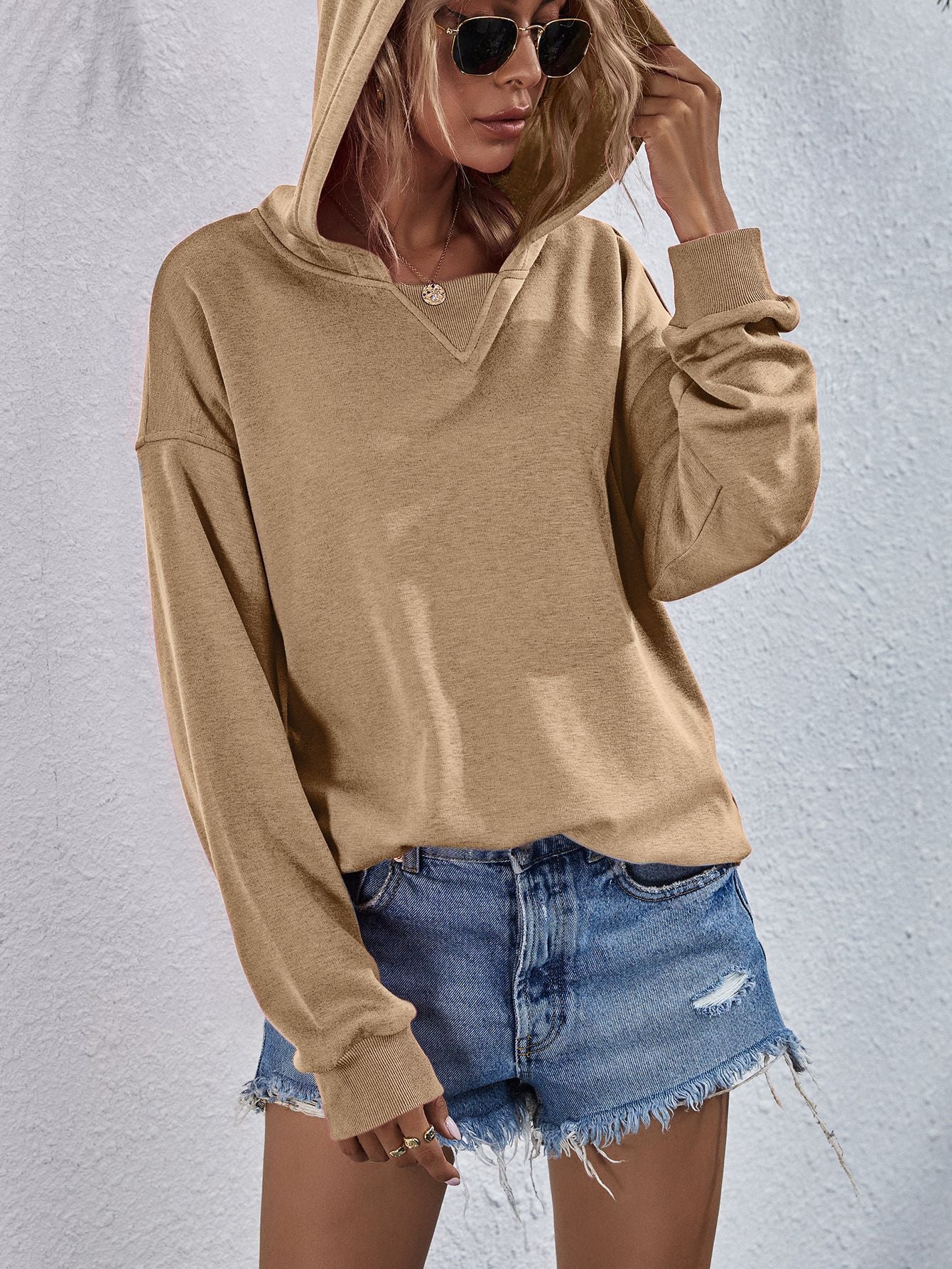Dropped Shoulder Slit Hoodie - Image 21