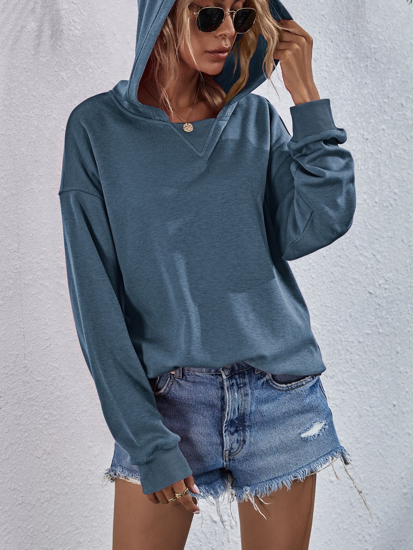 Dropped Shoulder Slit Hoodie - Image 23