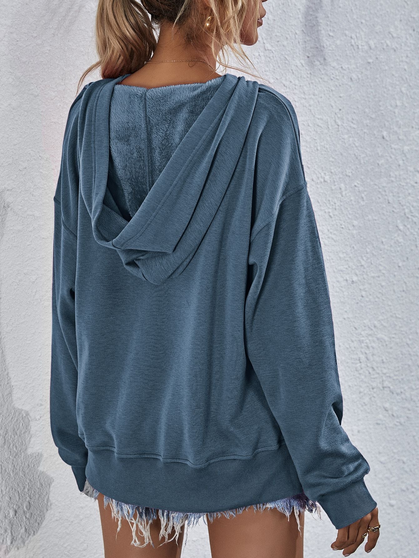 Dropped Shoulder Slit Hoodie - Image 24