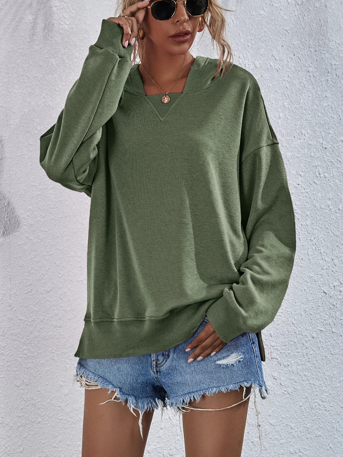 Dropped Shoulder Slit Hoodie - Image 25