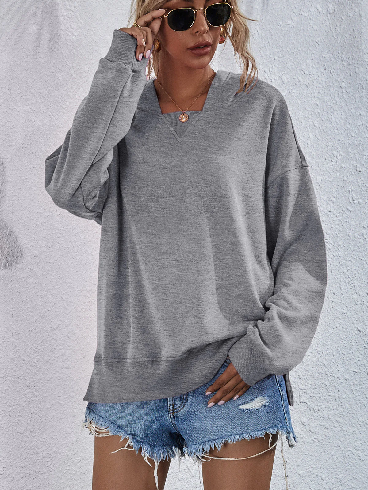 Dropped Shoulder Slit Hoodie - Image 4