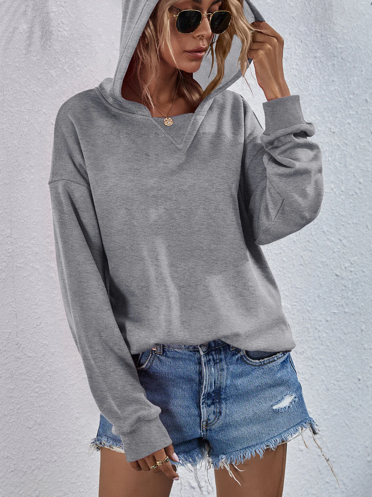 Dropped Shoulder Slit Hoodie - Image 5
