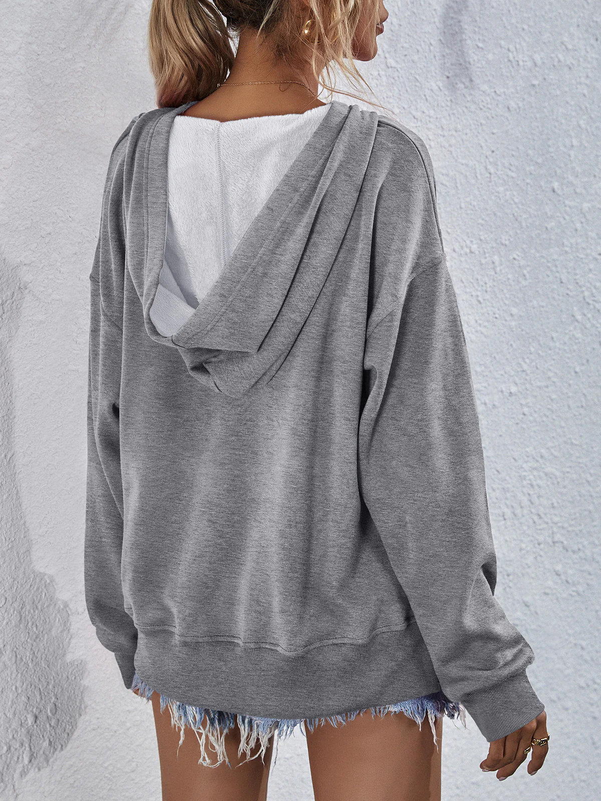 Dropped Shoulder Slit Hoodie - Image 6