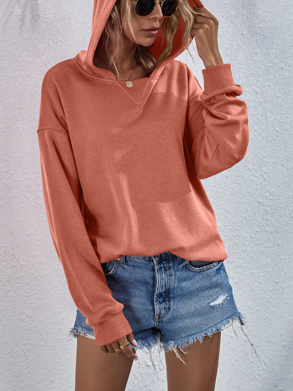 Dropped Shoulder Slit Hoodie - Image 8