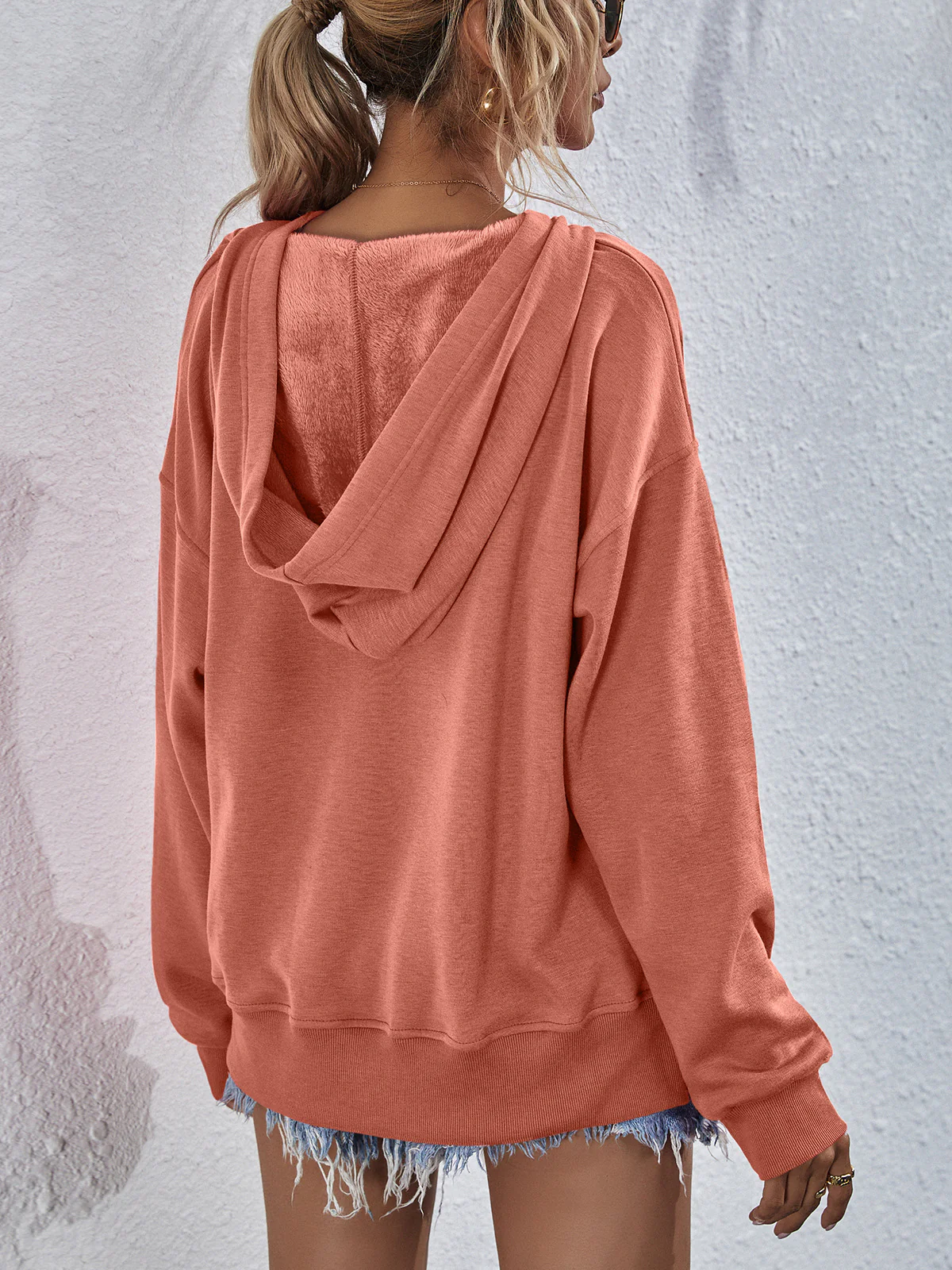 Dropped Shoulder Slit Hoodie - Image 9