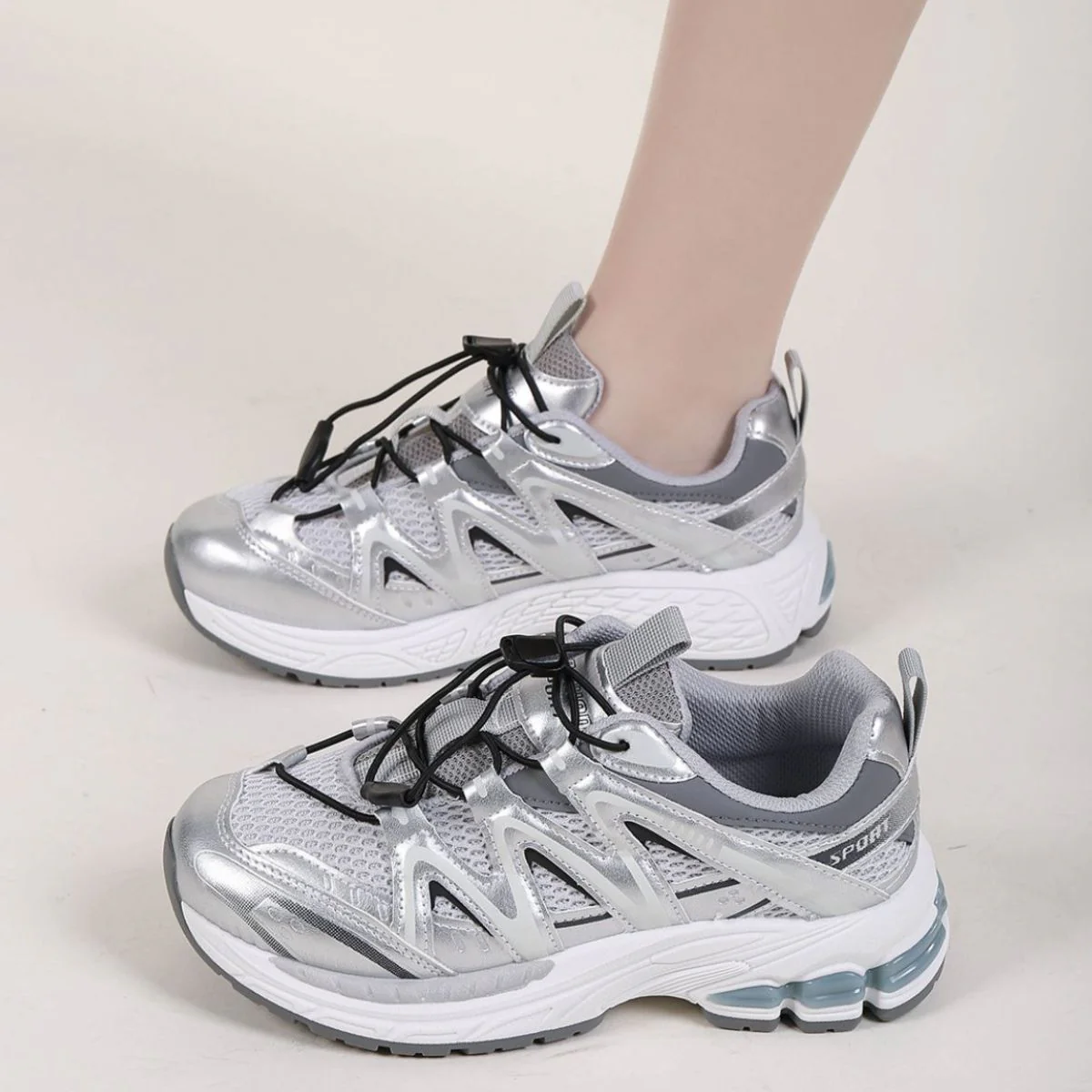 Elastic Lock Laces Mesh Breathable Athletic Sneakers