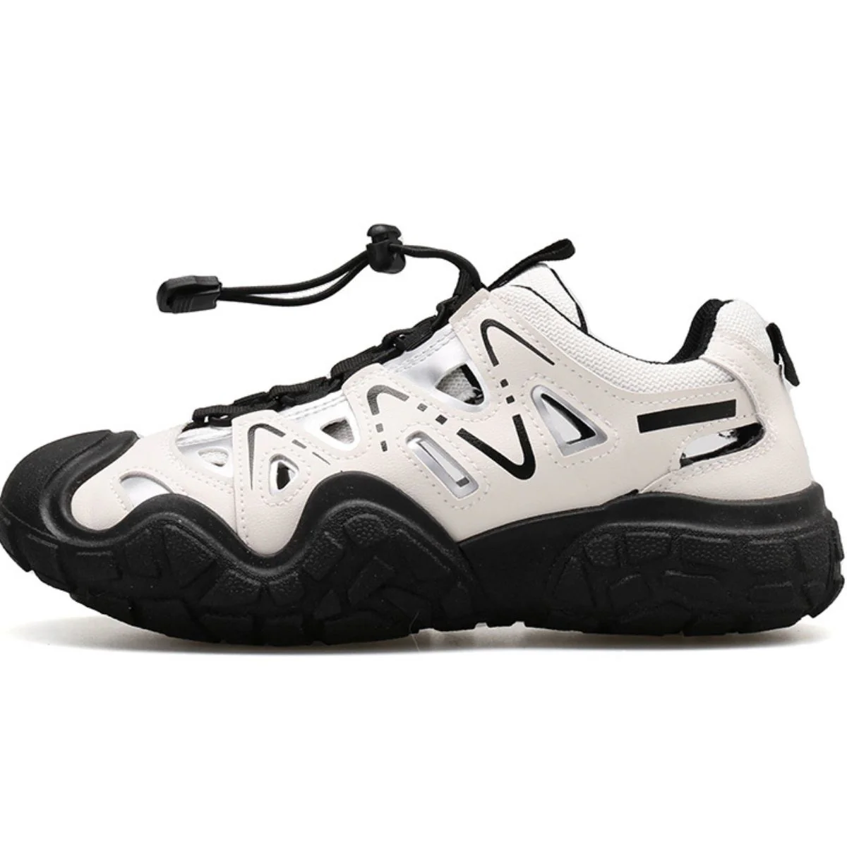 Elastic Lock Laces Round Toe Platform Contrast Athletic Sneakers - Image 3
