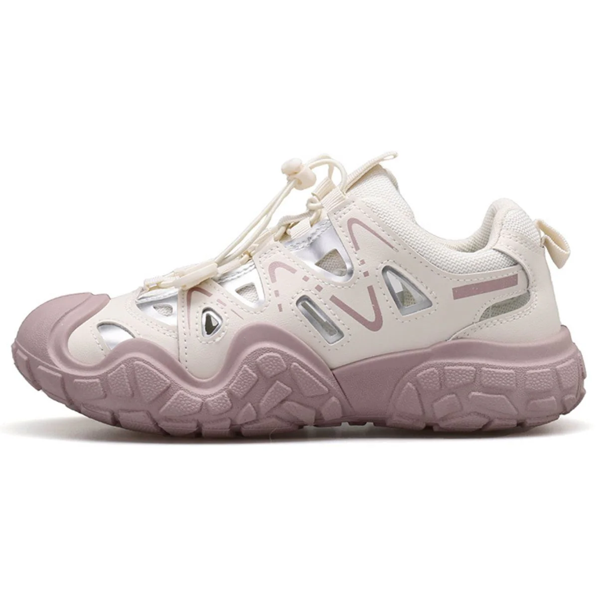 Elastic Lock Laces Round Toe Platform Contrast Athletic Sneakers - Image 4