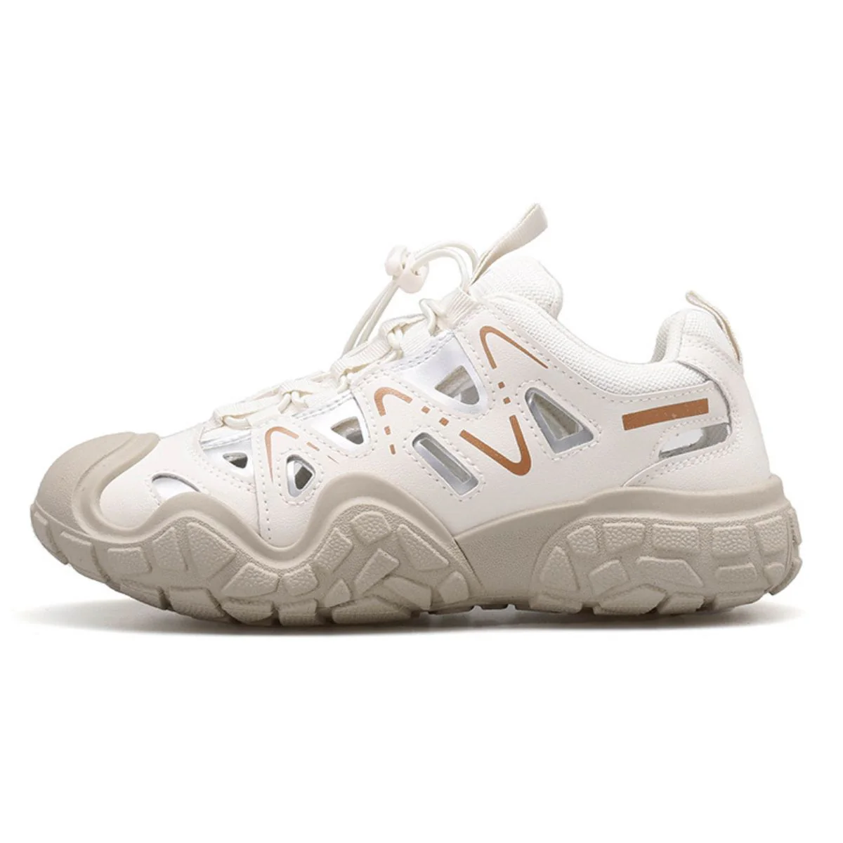 Elastic Lock Laces Round Toe Platform Contrast Athletic Sneakers - Image 5