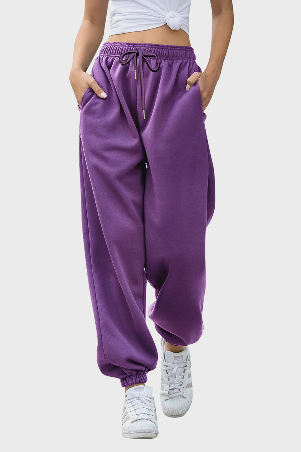 Elastic Waist Joggers with Pockets - Image 19